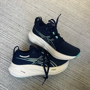 Asics Navy Blue and Tan Gel Nimbus 26